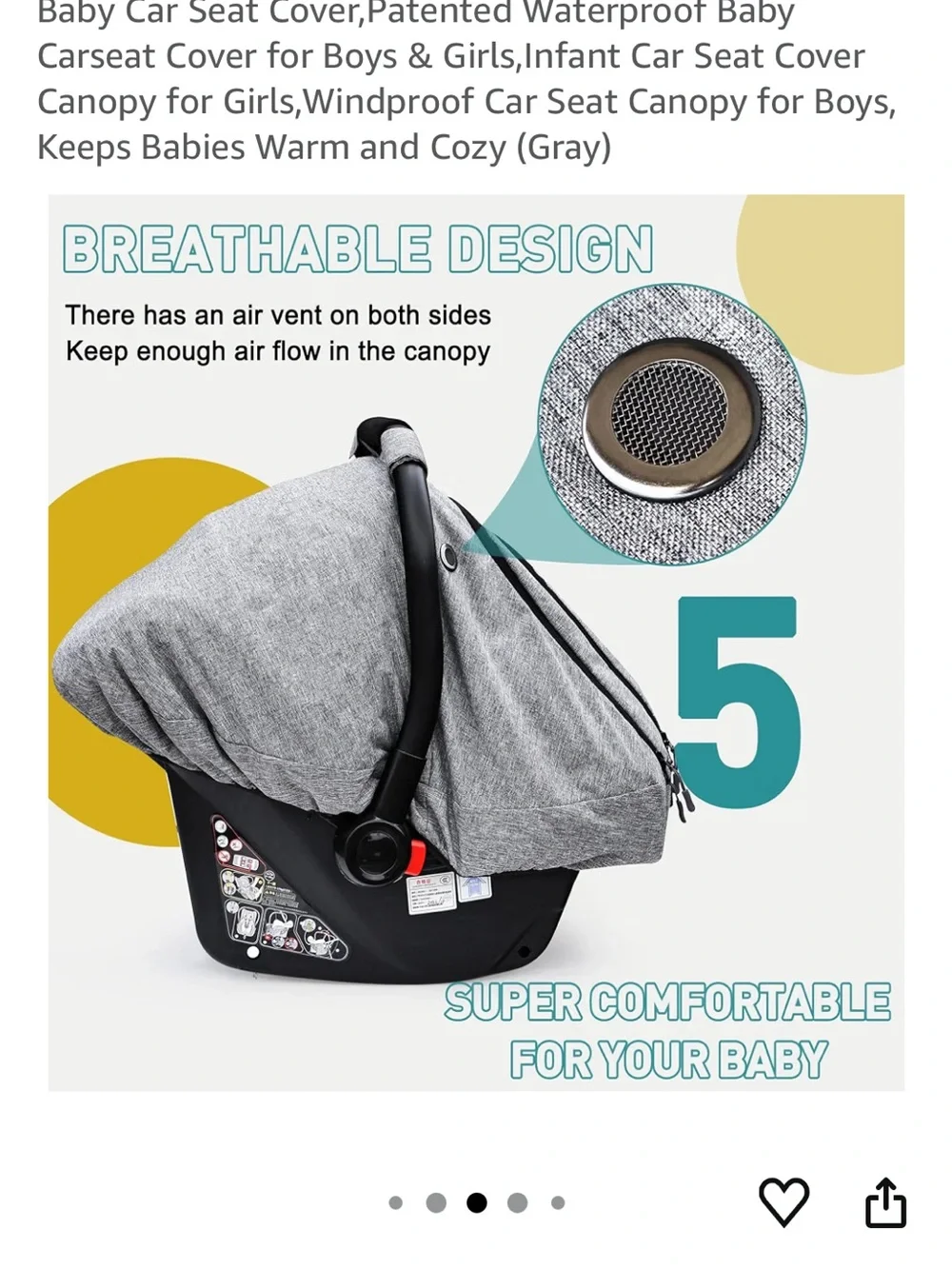 Gray Baby Car Seat Cover - Waterproof Canopy